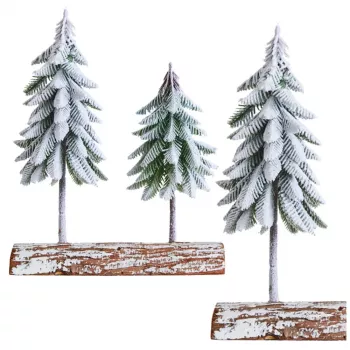 LEAN Ziemassvētku eglītes kompozīcija uz stumbra, pārklāta ar sniegu 34 x 28 cm