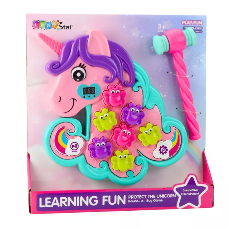 LEAN TOYS Whac A Mole Arcade Game Unicorn Colorful Lights Sounds