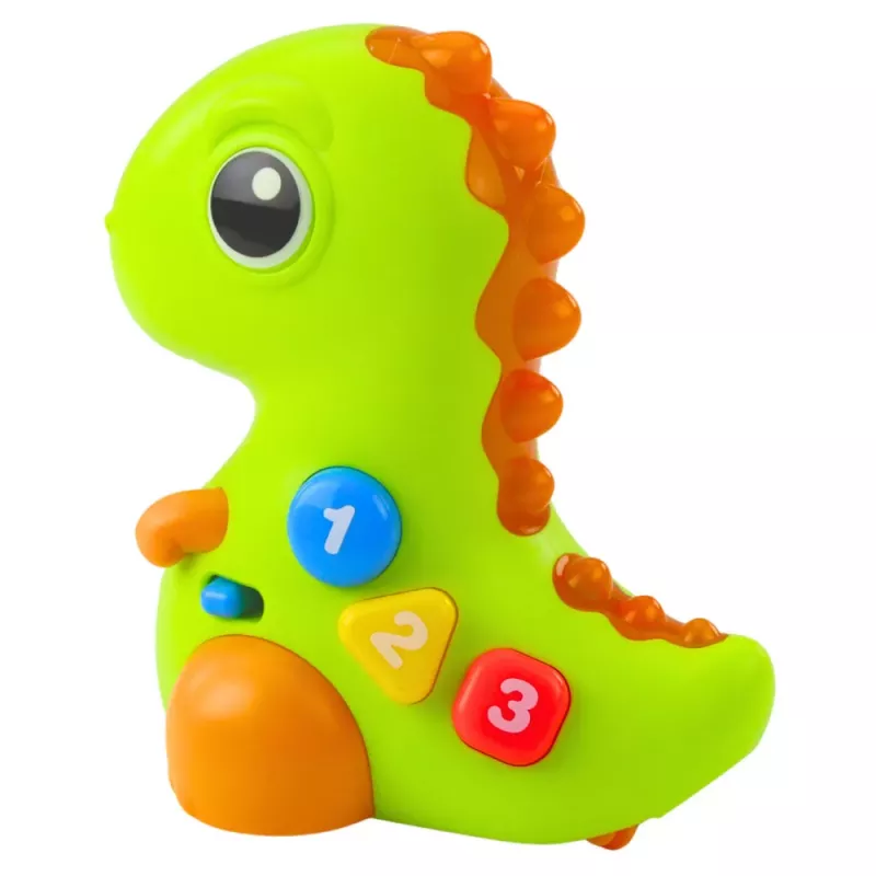 LEAN TOYS Interaktīvā rotaļlieta mazuļiem Dinozaurs uz riteņiem ar gaismām un skaņām