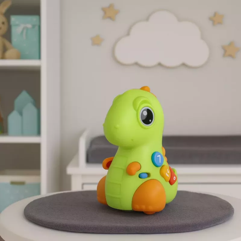 LEAN TOYS Interaktīvā rotaļlieta mazuļiem Dinozaurs uz riteņiem ar gaismām un skaņām