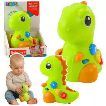 LEAN TOYS Interaktīvā rotaļlieta mazuļiem Dinozaurs uz riteņiem ar gaismām un skaņām