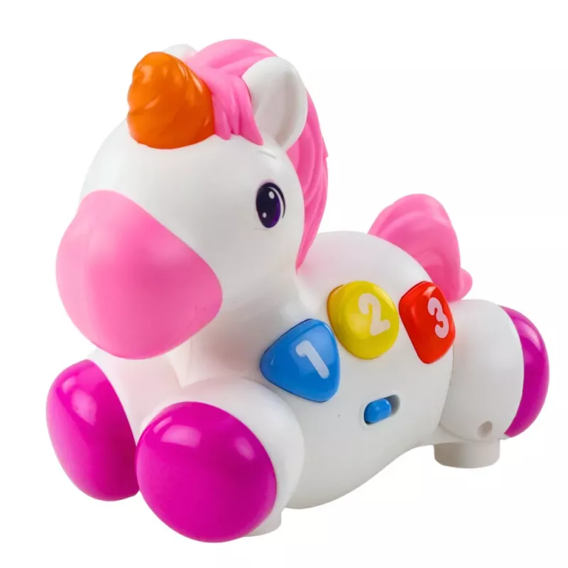 LEAN TOYS Interaktīva rotaļlieta mazuļiem Vienradzis uz riteņiem Gaismas un skaņas