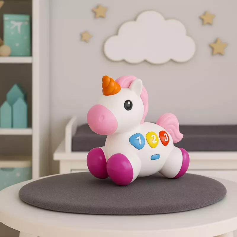 LEAN TOYS Interaktīva rotaļlieta mazuļiem Vienradzis uz riteņiem Gaismas un skaņas