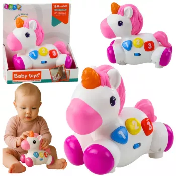 LEAN TOYS Interaktīva rotaļlieta mazuļiem Vienradzis uz riteņiem Gaismas un skaņas