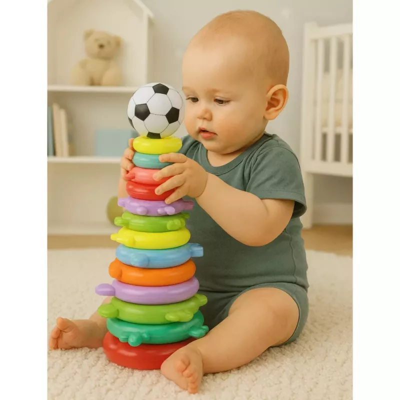 LEAN TOYS Izglītojoša piramīdas puzle ar bumbiņu uzlīmēm 13 līmeņi Krāsaina