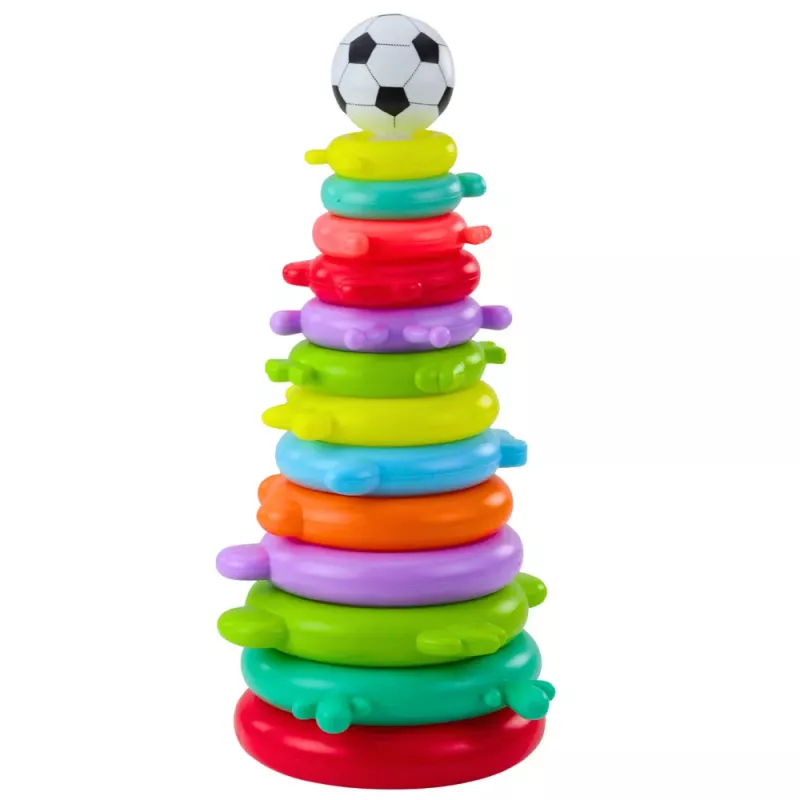 LEAN TOYS Izglītojoša piramīdas puzle ar bumbiņu uzlīmēm 13 līmeņi Krāsaina
