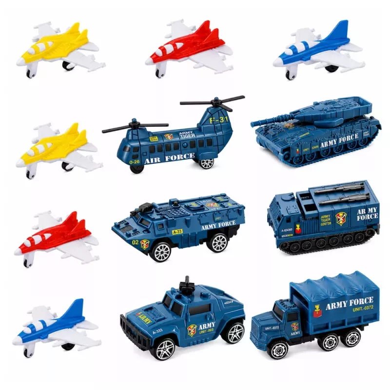 LEAN TOYS Militārais komplekts ar aviācijas bāzes kuģi, militāro bāzi, iznīcinātājiem, transportlīdzekļiem, gaismām un skaņu