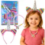 LEAN TOYS Unicorn Costume Accessory Set - Galvas saite, Ausis, Rags, Kaklarota, Krāsains