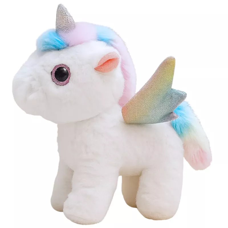 LEAN TOYS Vienradža plīša rotaļlieta ar kustībām un skaņām, balta, 21 cm