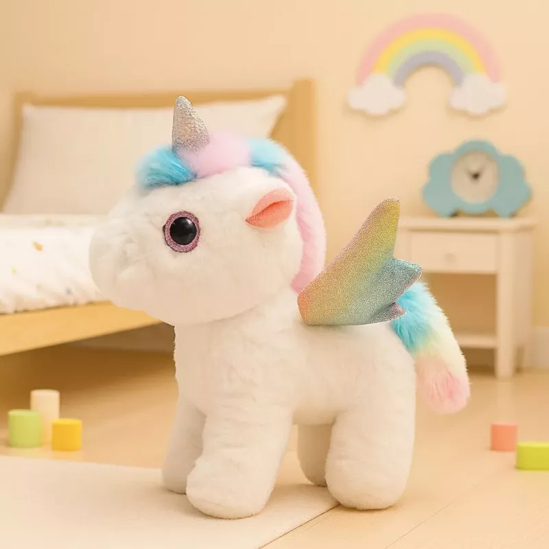 LEAN TOYS Vienradža plīša rotaļlieta ar kustībām un skaņām, balta, 21 cm