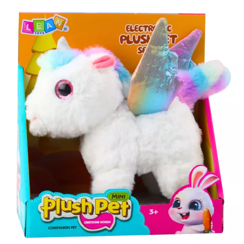 LEAN TOYS Vienradža plīša rotaļlieta ar kustībām un skaņām, balta, 21 cm