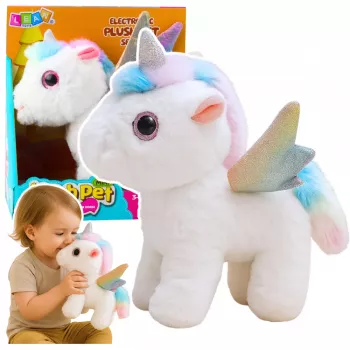 LEAN TOYS Vienradža plīša rotaļlieta ar kustībām un skaņām, balta, 21 cm