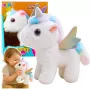 LEAN TOYS Vienradža plīša rotaļlieta ar kustībām un skaņām, balta, 21 cm