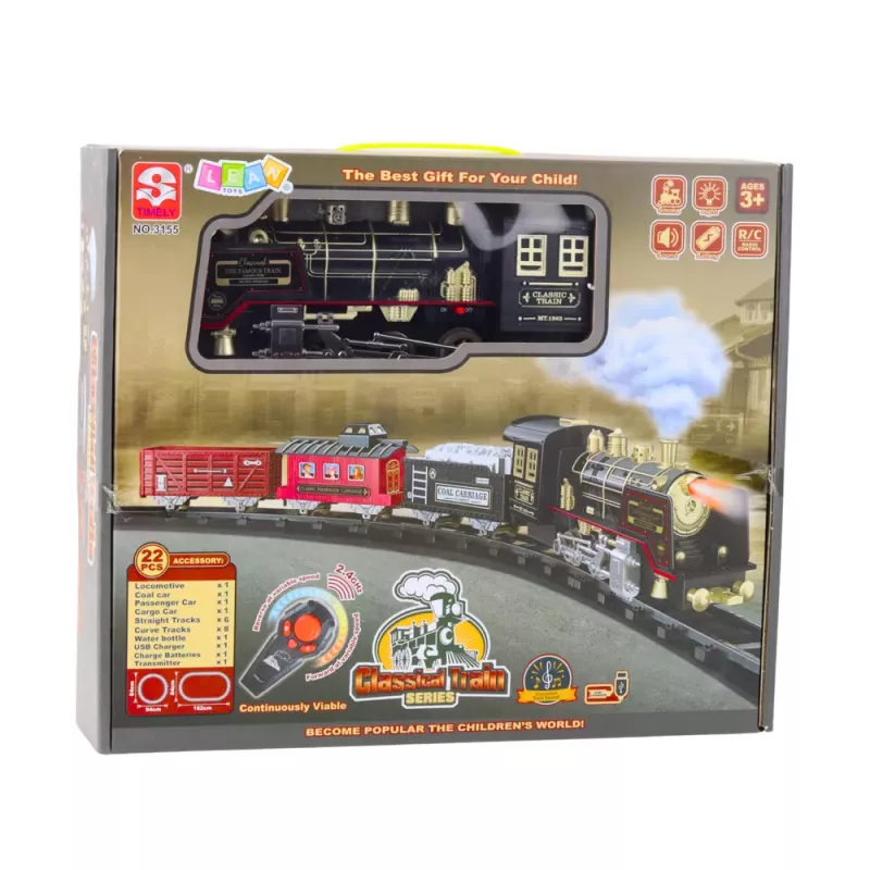 LEAN TOYS Remote Controlled Train Locomotive RC Lights Sounds Smoke 22 pcs.