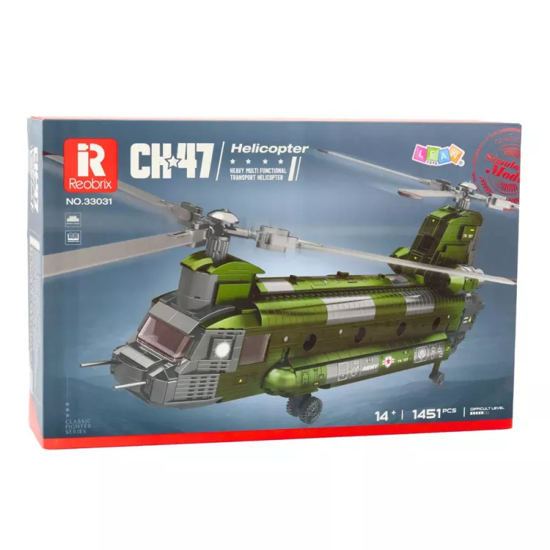 LEAN TOYS Konstrukcijas bloku komplekts Militārais helikopters CH-47 Chinook 1451 gab.