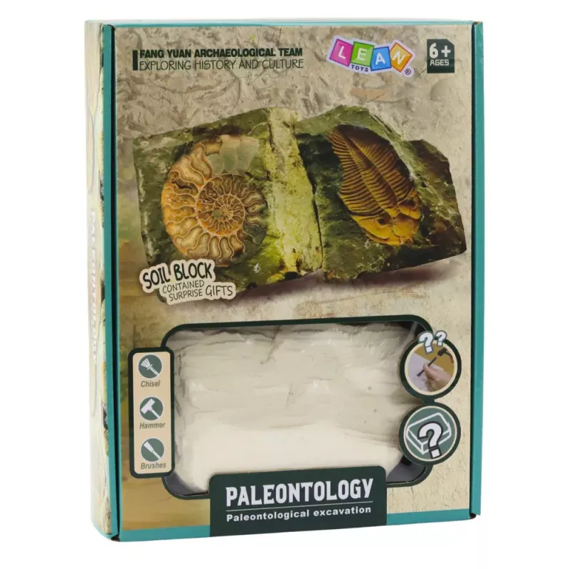 LEAN TOYS Paleontoloģijas izrakumu komplekts ar ģipša bloku un instrumentiem