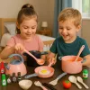 LEAN TOYS Virtuvītes komplekts ar podiem, gatavošanas piederumiem un pārtiku, rozā, 32 gab.