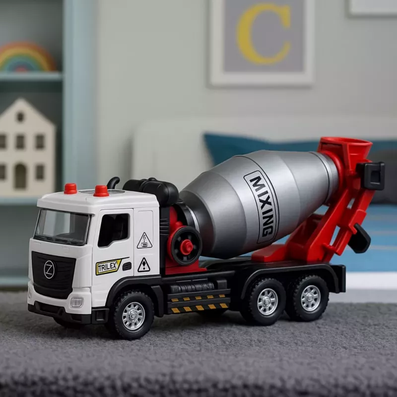 LEAN TOYS Betona maisītāja būvniecības transportlīdzeklis ar metāla kabīni, rotējošu cilindru, gaismām un skaņām