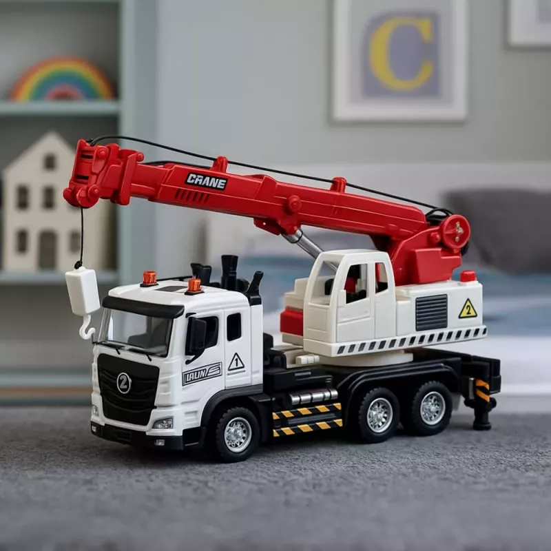 LEAN TOYS Kravas automašīna ar celtni, metāla kabīne, regulējama strēle, gaismas un skaņas sistēma