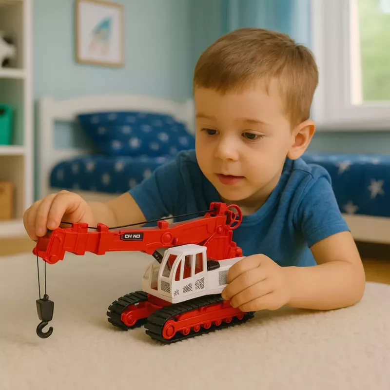 LEAN TOYS Kāpurķēžu celtnis ar grozāmu kabīni, gaismu, skaņu, metāla āķi - 1:14 mēroga RC būvniecības transportlīdzeklis