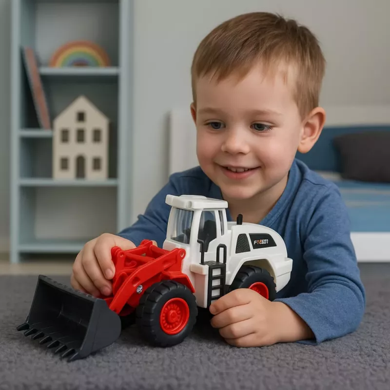 LEAN TOYS Būvniecības transportlīdzeklis Ekskavators Buldozers ar kustīgu metāla kausu, gaismām un skaņām