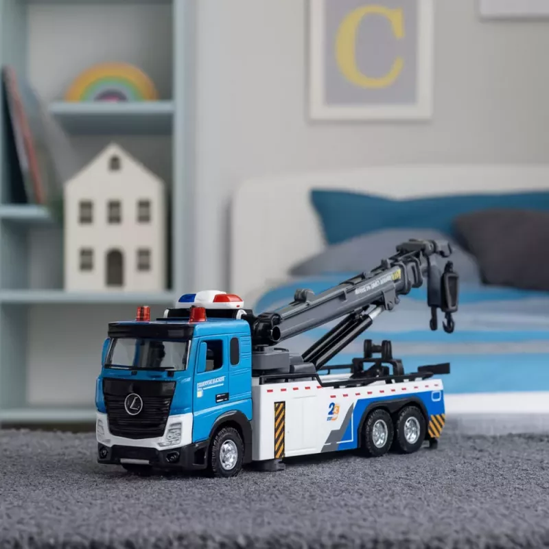 LEAN TOYS Transportlīdzeklis Boom Truck Tow Truck Metāla Kabīne Gaismas Skaņas
