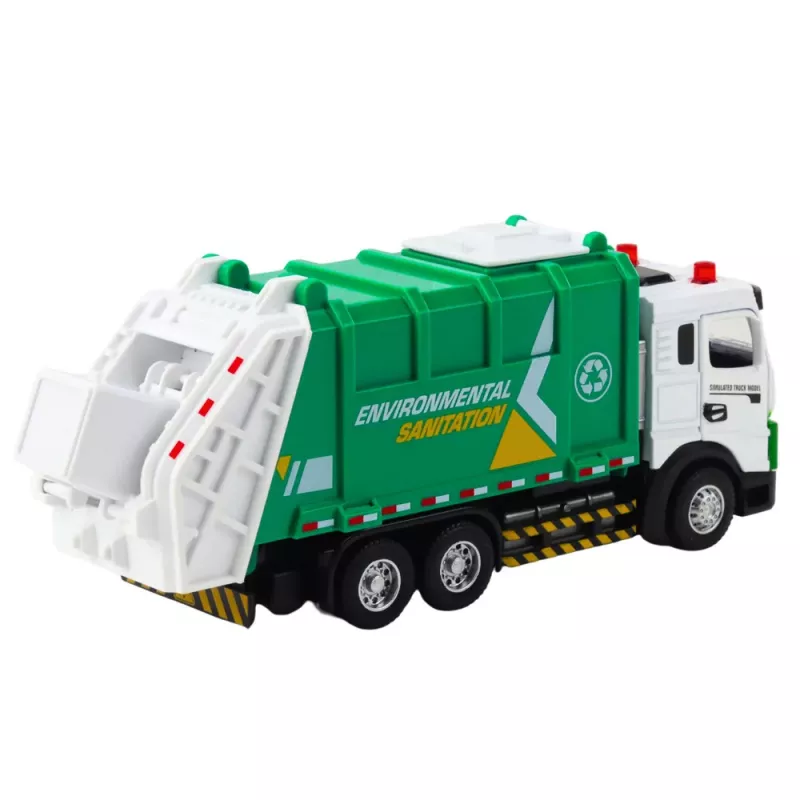 LEAN TOYS Atkritumu mašīna bērniem Metāla kabīne Konteiners Gaismas Skaņas Zaļa