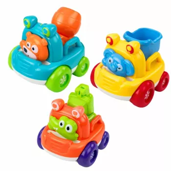 LEAN TOYS Būvniecības transportlīdzekļu komplekts ar dzīvniekiem mazuļiem Krāsains 3 gab.
