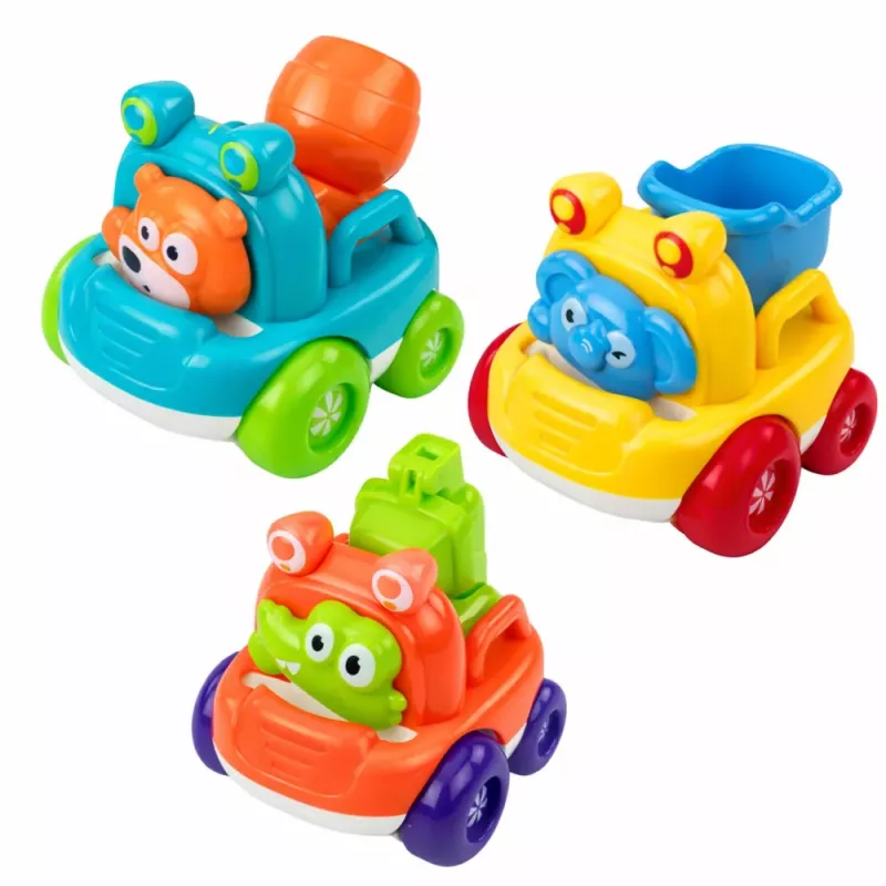 LEAN TOYS Būvniecības transportlīdzekļu komplekts ar dzīvniekiem mazuļiem Krāsains 3 gab.