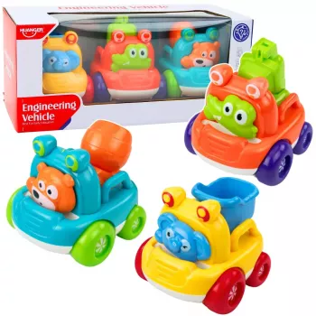 LEAN TOYS Būvniecības transportlīdzekļu komplekts ar dzīvniekiem mazuļiem Krāsains 3 gab.