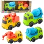 LEAN TOYS Celtniecības transportlīdzekļu komplekts: Automašīnas, Betona maisītājs, Kravas automašīna ar āķi, BIOPlastmasa