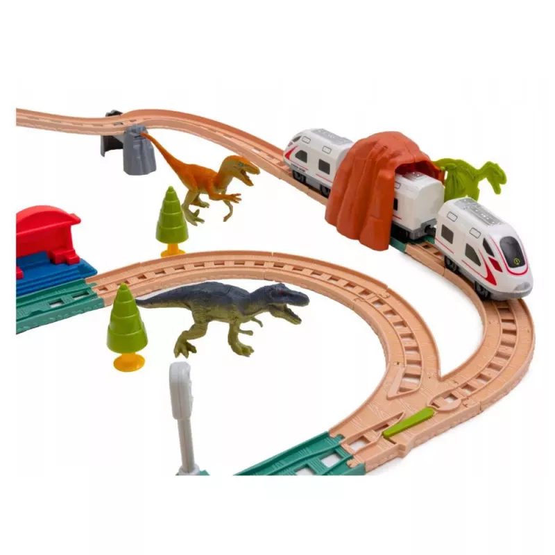 LEAN TOYS Dinosaur Park Electric Train Set ar gaismām un skaņām 76 cm