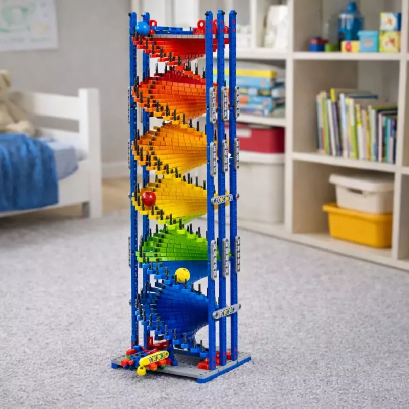 LEAN TOYS Izglītojoši konstrukcijas bloki ar slīdceliņu bumbiņām, krāsaini, 550 gab.
