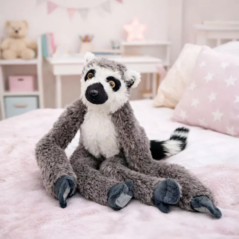 LEAN TOYS Plush Lemur Cuddly Toy with Velcro for Hanging Gray 35cm