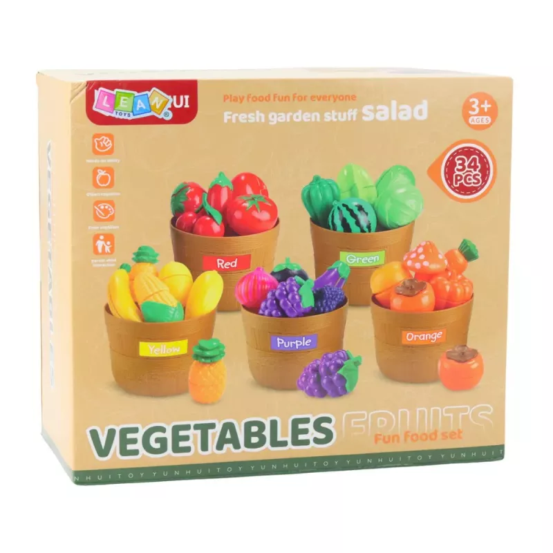 LEAN TOYS Augļu un dārzeņu šķirošanas izglītojošs komplekts griešanai 34 gab.