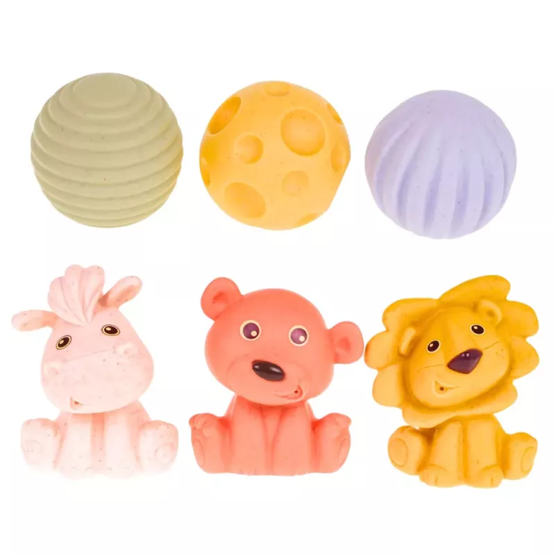 LEAN TOYS Mīksto maņu izglītojošo ECO bloku komplekts ar gumijas dzīvniekiem, 18 gab.