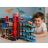 LEAN TOYS Autostāvvieta ar Mašīnām, 4 Līmeņu Trase, 8 Metāla Transportlīdzekļi, Uzlīmes