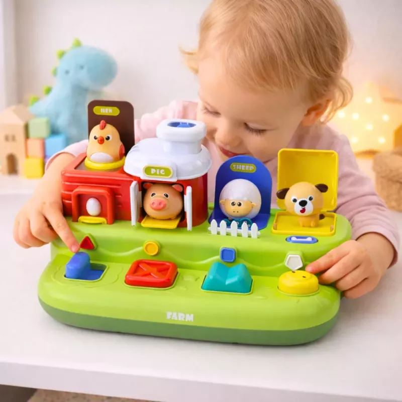 LEAN TOYS Interaktīva izglītojoša rotaļlieta mazuļiem - Pop-Up Animals Farm