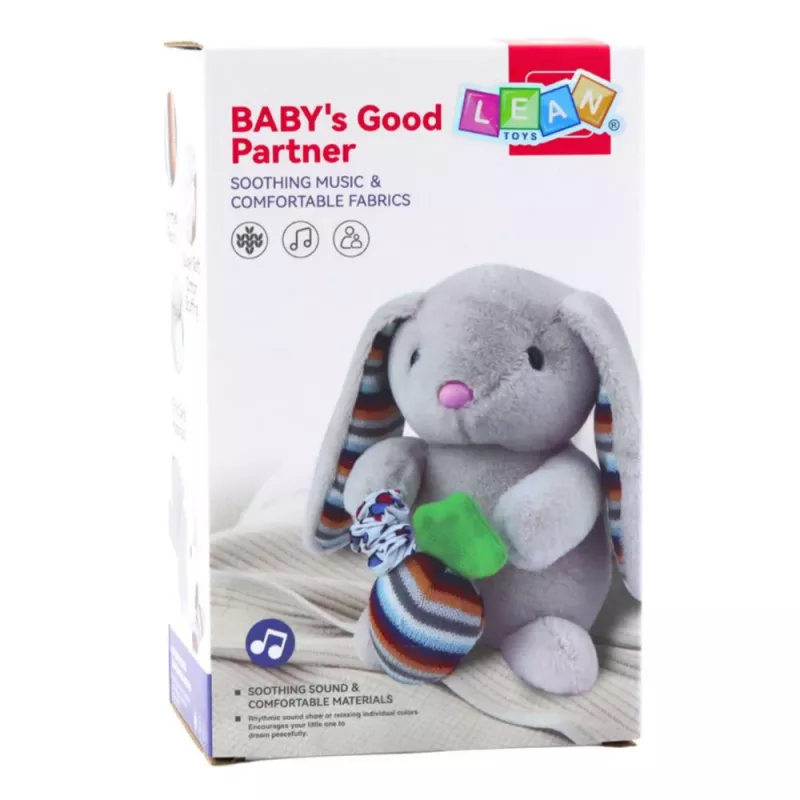 LEAN TOYS Mīksts plīša zaķis ar mūzikas kastīti, mīļā rotaļlieta, bēšs