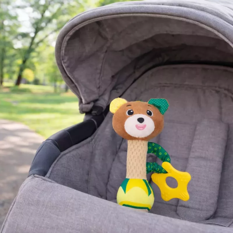 LEAN TOYS Plush Teddy Bear Rattle with Teether and Squeaker for Babies