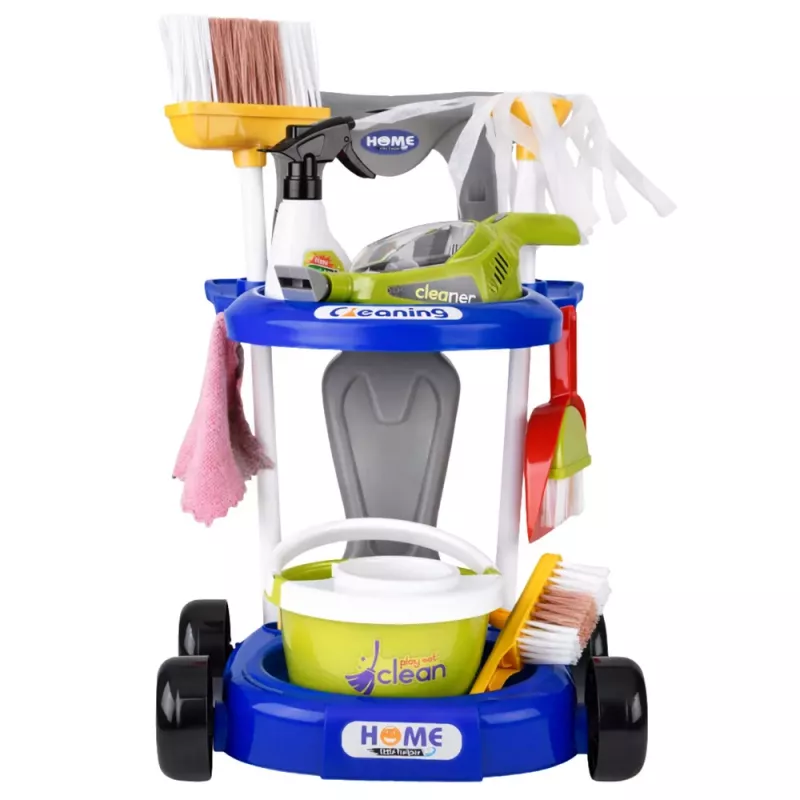 LEAN TOYS Bērnu tīrīšanas komplekts ar ratiņiem un interaktīvu putekļu sūcēju