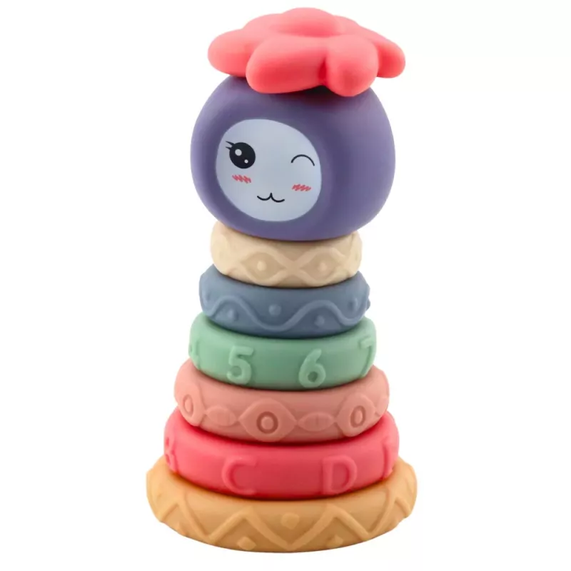 LEAN TOYS Mīksto klucīšu tornis Sensorā piramīda Krāsains 8 gab.