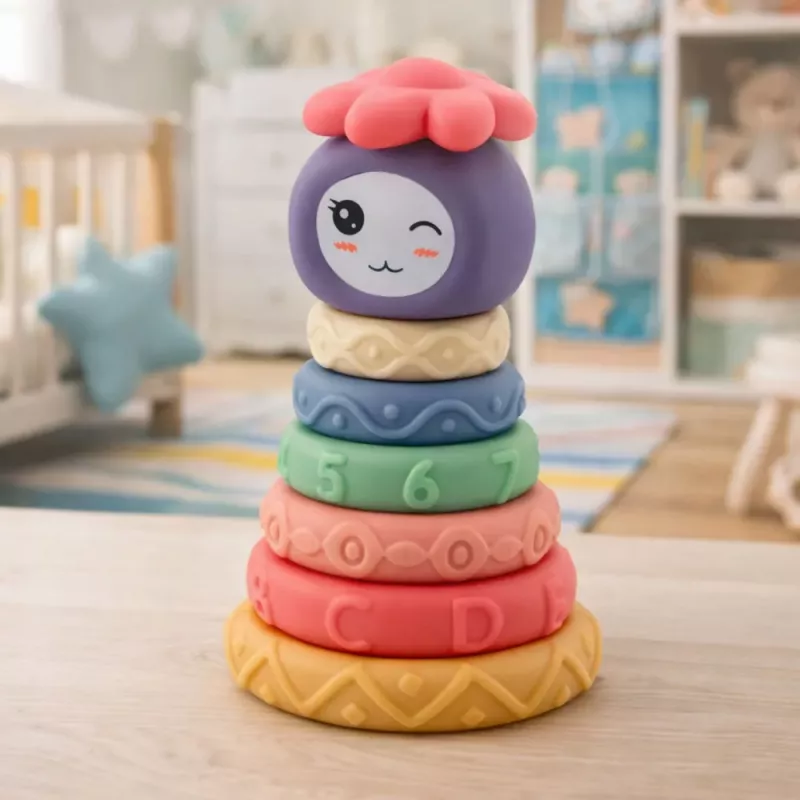 LEAN TOYS Mīksto klucīšu tornis Sensorā piramīda Krāsains 8 gab.