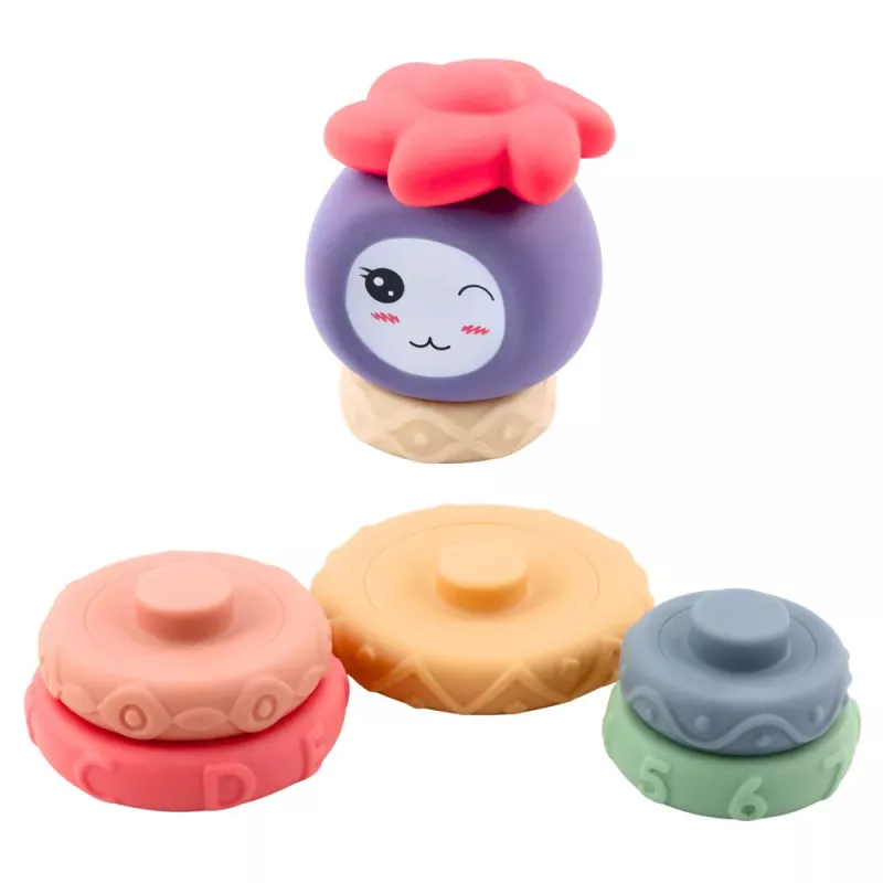 LEAN TOYS Mīksto klucīšu tornis Sensorā piramīda Krāsains 8 gab.