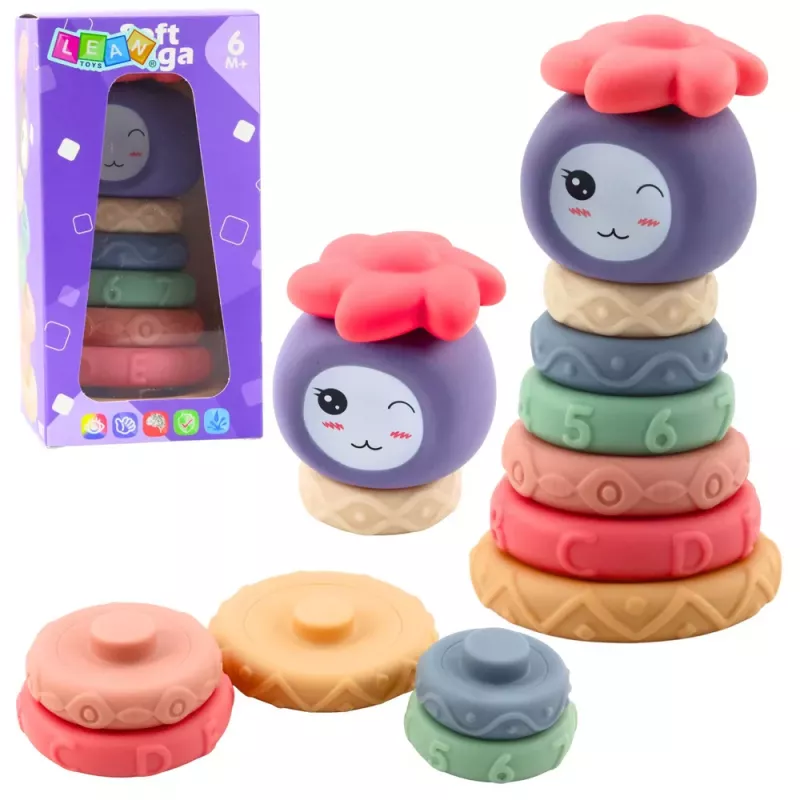 LEAN TOYS Mīksto klucīšu tornis Sensorā piramīda Krāsains 8 gab.