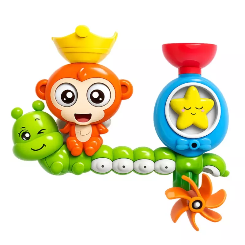 LEAN TOYS Ūdens vannas rotaļlieta Pērtiķis Kāpurs Krūzītes ar piesūcekņiem