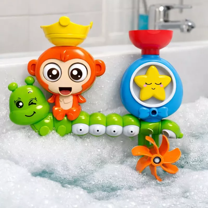LEAN TOYS Ūdens vannas rotaļlieta Pērtiķis Kāpurs Krūzītes ar piesūcekņiem