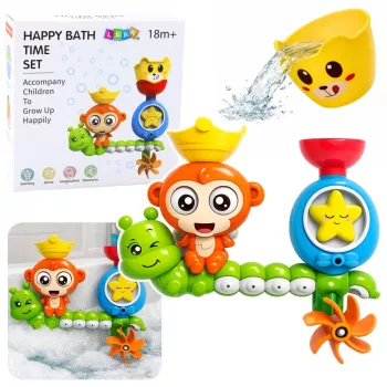 LEAN TOYS Ūdens vannas rotaļlieta Pērtiķis Kāpurs Krūzītes ar piesūcekņiem