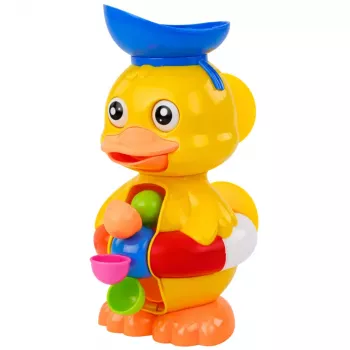 LEAN TOYS Interaktīvā vannas rotaļlieta Pīle ar dzirnaviņām, piesūcekņiem un karoti