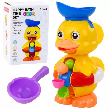 LEAN TOYS Interaktīvā vannas rotaļlieta Pīle ar dzirnaviņām, piesūcekņiem un karoti